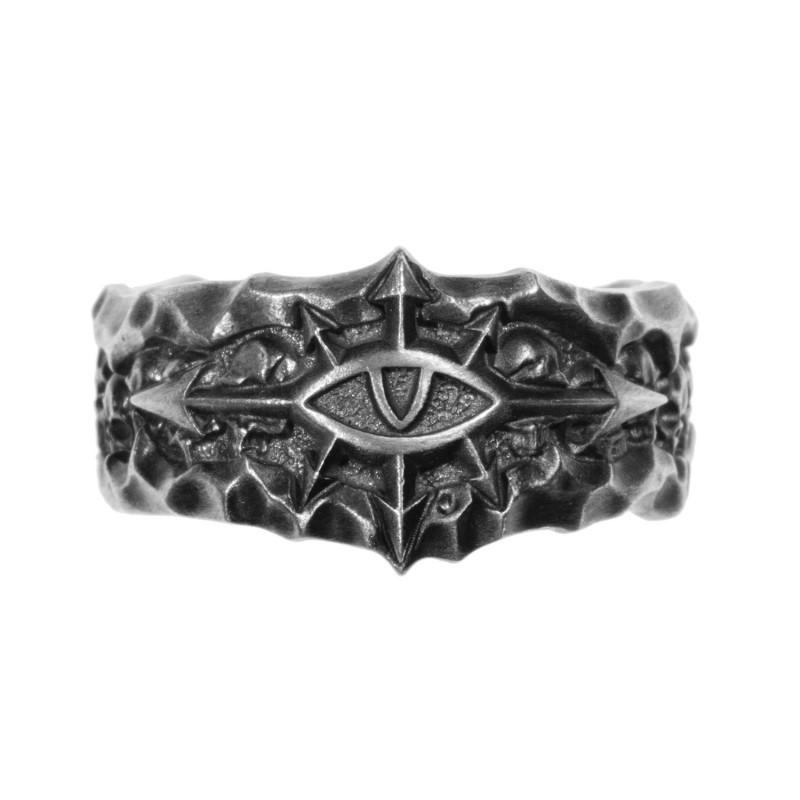 Adjustable Open Ring Men Women Vintage Black Crusade Champion Abaddon Eye Motif Copper Statement