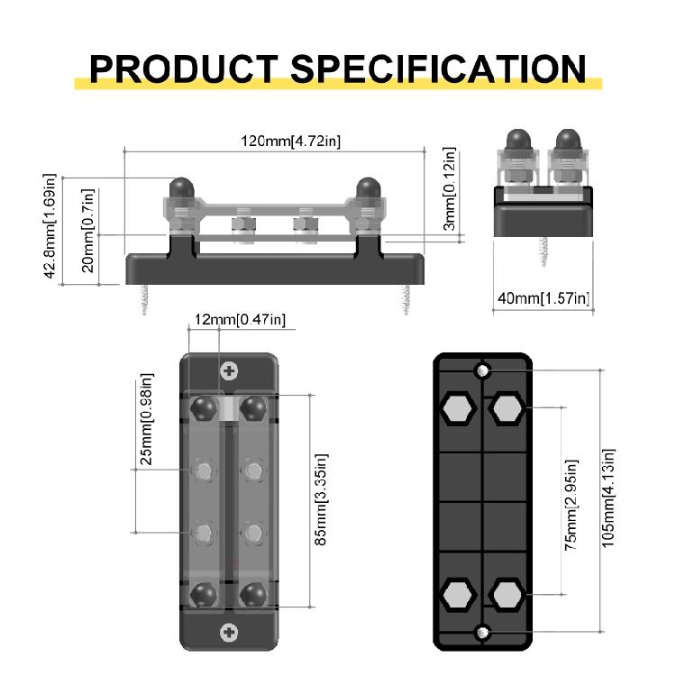 Heavy Duty 150A Bus Bar Power Distribution Terminal Block 8 x M6 12-48V Busbar