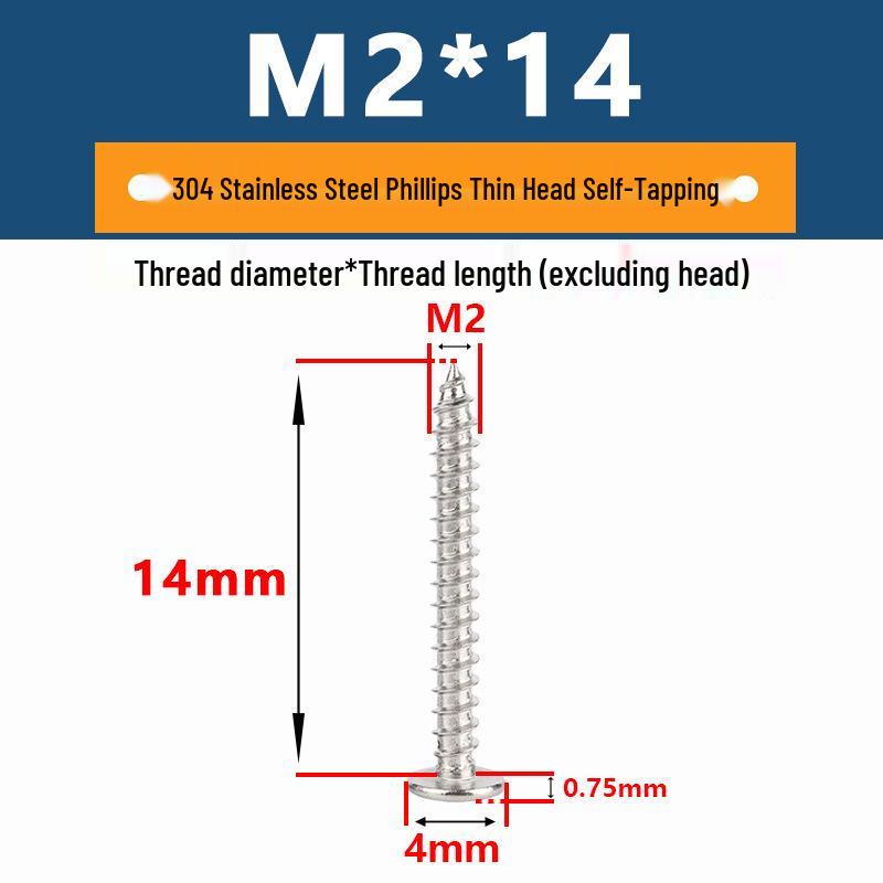 Yigu 304 Stainless Steel Phillips Thin Flat Head Self-Tapping Screw M2-M8, Countersunk Pointed Tail