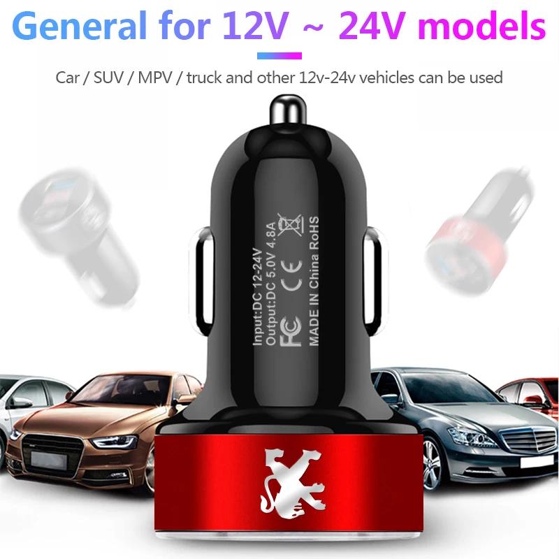 Car Charger 2 USB Ports Fast Charging Digital Display Car Chargers For Peugeot 206 208 306 307 308 508 106 107 108 3008 5008 207