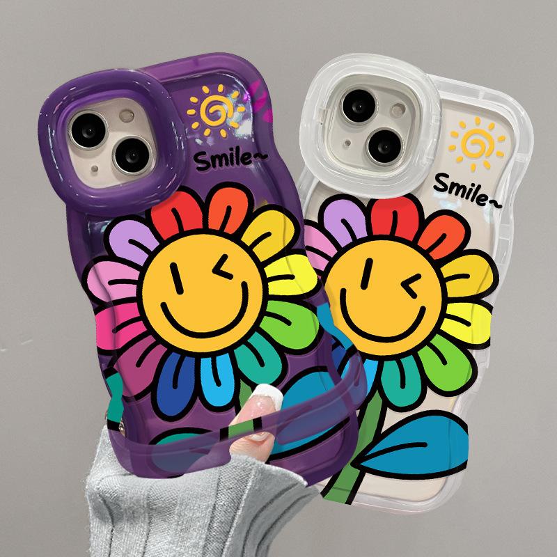 Smiley Sunflower is suitable for Apple 17promax mobile phone case iphone15 double bracket 16 silicone 14 new women's models