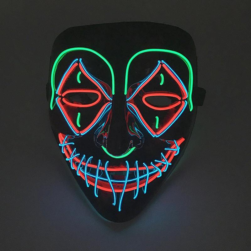 LED Killer Mask Halloween Dance Scary Theme Party Cosplay Costume Props LED Double Star Eyes Mask Glowing Colorful Creepy Mask
