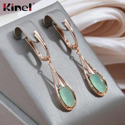 Kinel Lake – boucles d'oreilles longues en Zircon vert pour femmes, boucles d'oreilles en pierre goutte d'eau