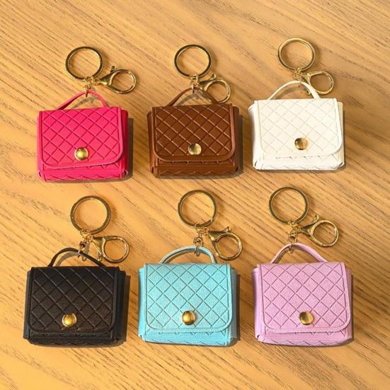 Imitation Leather Keychain Pendant Rhomboid Embossing Mini Handbag Shape Keychain with Dual-Purpose Buckle Backpack Accessories