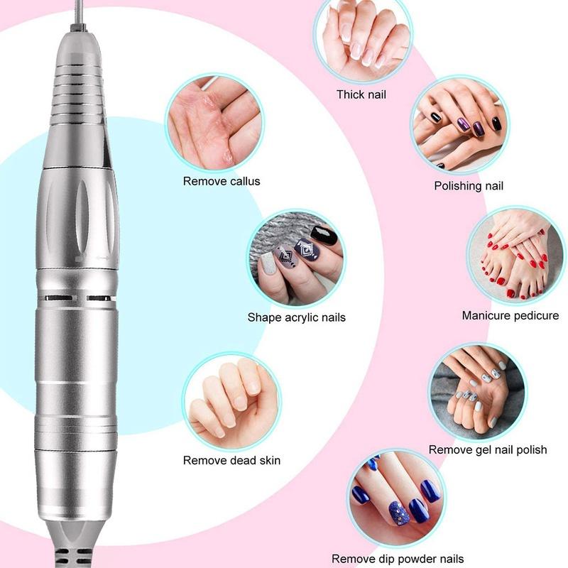 Mașină electrică portabilă de găurit pentru unghii, mașină de manichiură pentru șlefuitor de unghii cu gel acrilic, echipament reîncărcabil pentru arta unghiilor