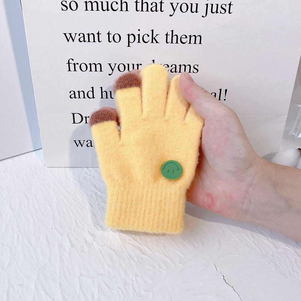

Children s Winter Fingerless Gloves with Smiley Face - Unisex Five-Finger Warmers for Students