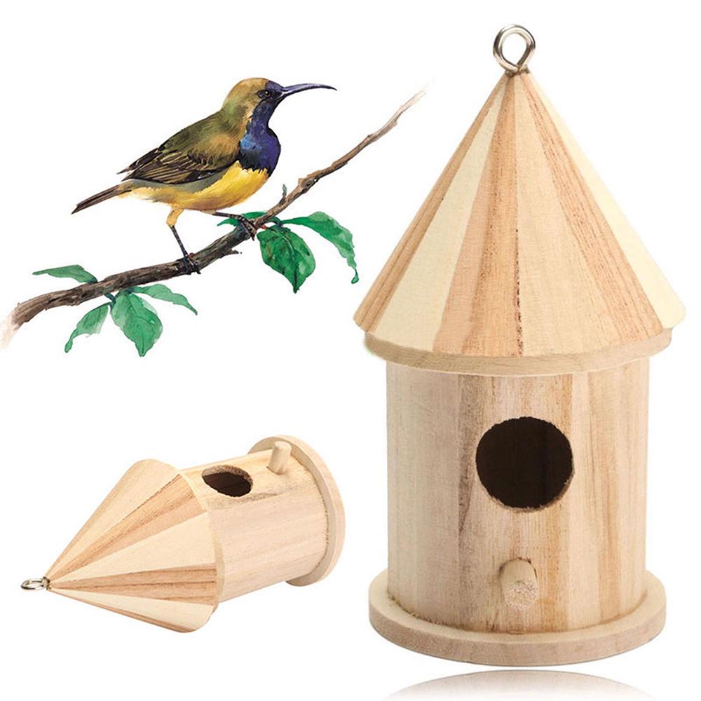 Wooden Bird House Birdhouse Hanging Nest Nesting Box W// Hook Home Ornament