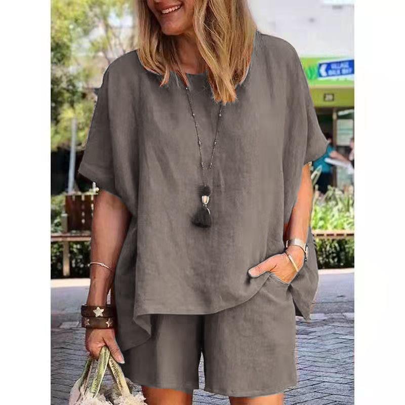 

Весенне-летний модный комплект больших размеров свободного кроя с коротким рукавом XXL серый