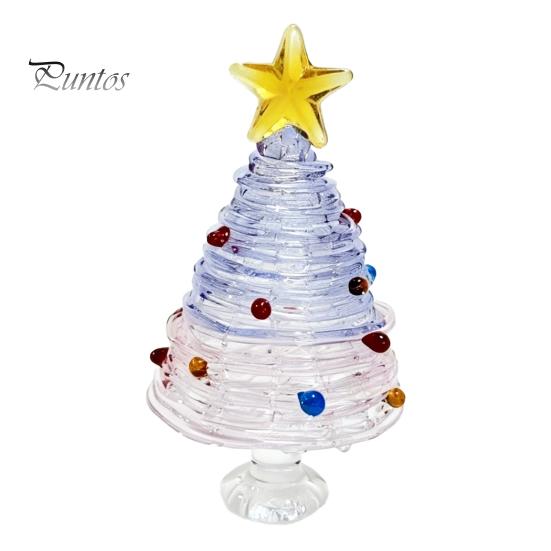 Decorative Glass Tree with Star Glazed Christmas Figurine, Colorful Miniature Xmas Decor, Handcrafted Decoration Table Centerpiece for Home
