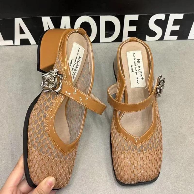 Fashion Women Mid Heels Slippers Slingback Cozy Shoes Designer Fashion Pumps Heeled Shoes Woman 2025 Summer Trend Brand Zapatos De Mujer