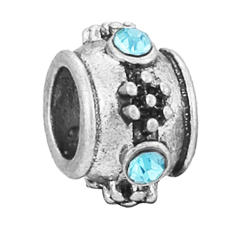 New Silver Plated Blue Diamond Alloy Large Hole Charm Beads For DIY Bracelet Necklace Jewelry Accessories Gifts
