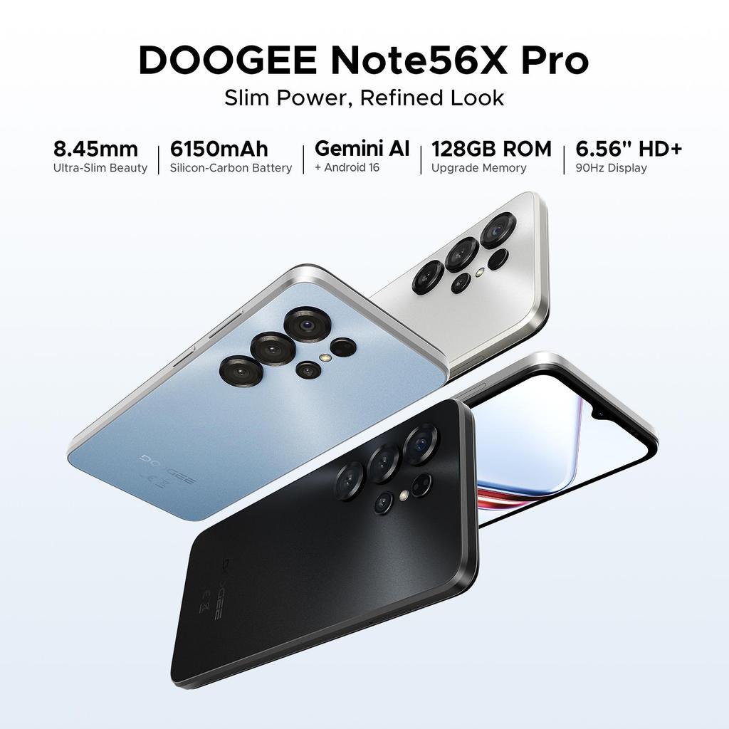 Doogee Telefon komórkowy Note 56X Pro, Smartfon z systemem Android 16, Gemimi AI 6150mAh, 6,56" HD+, 32GB+128GB/TF 2TB