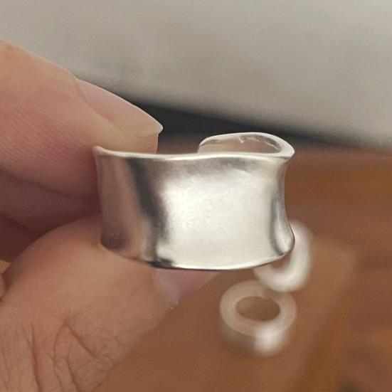 Simple Silver Band Ring Adjustable Open Ring Minimalist Handmade Wide Band Ring Couple Jewelry for Men Women
