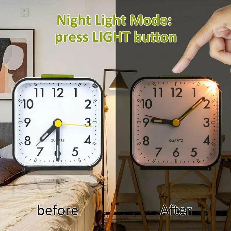 Despertadores Analógicos Silenciosos Pequeño Reloj Analógico de Cuarzo Silencioso Sin Tictac con Luz Snooze para Personas con Sueño Profundo Oficina Dormitorio