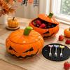 Halloween Berries Draining Bowl with Wash-and-Drain Design, Black Face Accent, and Lidded for Washing Fruits and Vegetables Serving