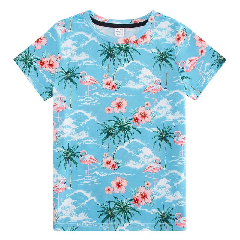 Summer Round Neck 3D Flamingo Pattern Print Top Fashionable Casual Short Sleeved Men's T-shirts