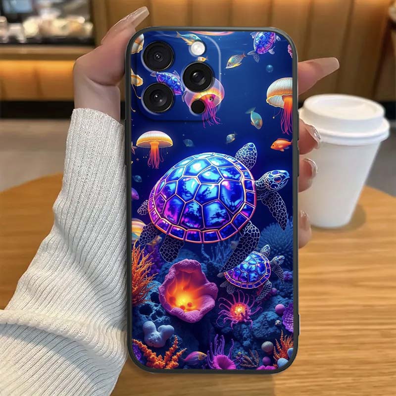 Cartoon Anime Turtle Elephant Phone Case For Apple iPhone 17 16 16E 15 14 13 12 11 Pro Max Plus Black Soft Silicone