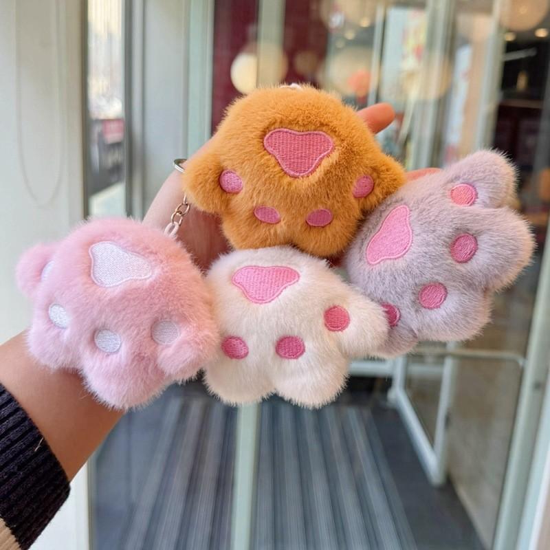 Cat Claw Keychain Plush Toy With Silver Chain For Bags And Keys