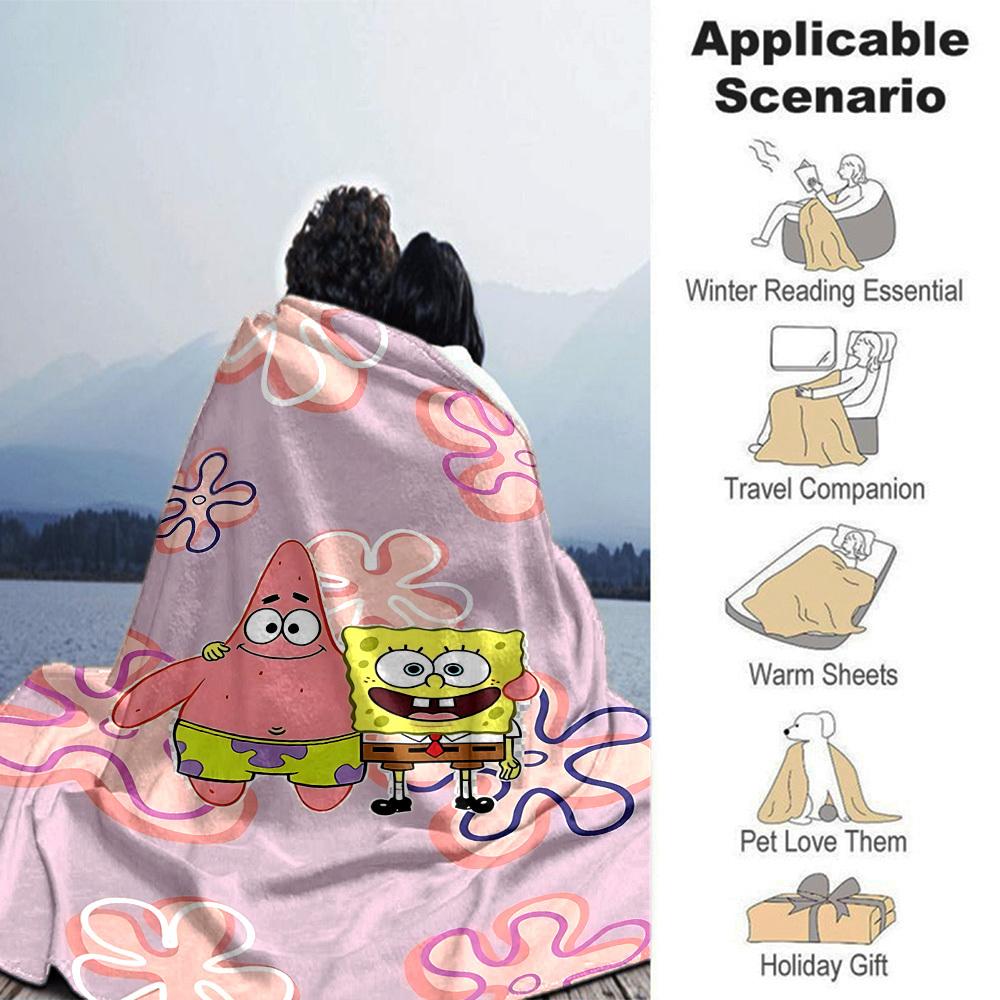 1pc SpongeBob SquarePants Flannel Blanket Soft Cozy All-Season Throw for Bedroom, Sofa, Camping, Travel, Home Decor1086