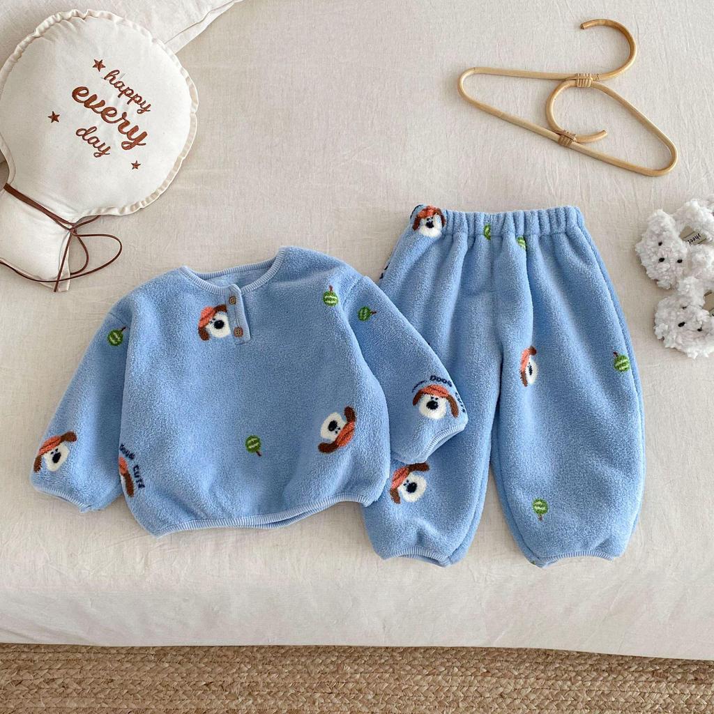 2025 Winter Children's Korean-Style Cartoon Pajama Set for Boys & Girls - Two-Piece