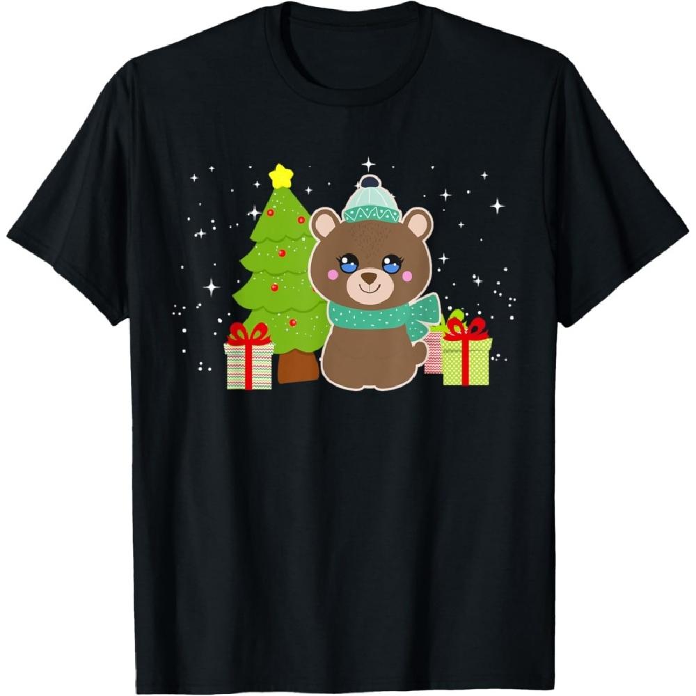 

Christmas Teddy Bear Presents Tree Snowy Night Cute Graphic T-Shirt XXXXXL чорний