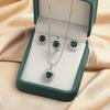 925 Sterling Silver Green Full Diamond Zircon Necklace Earrings Ring Set Anniversary Birthday Wedding Party Set Gift