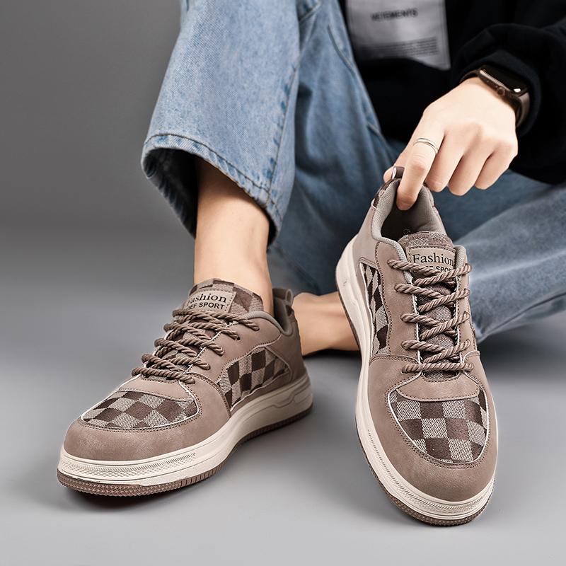 Men’s Black Green Checked Sports Shoes Casual Skateboard Shoes Students Walking Running Sneakers Shoes Over Sized 46 47 48