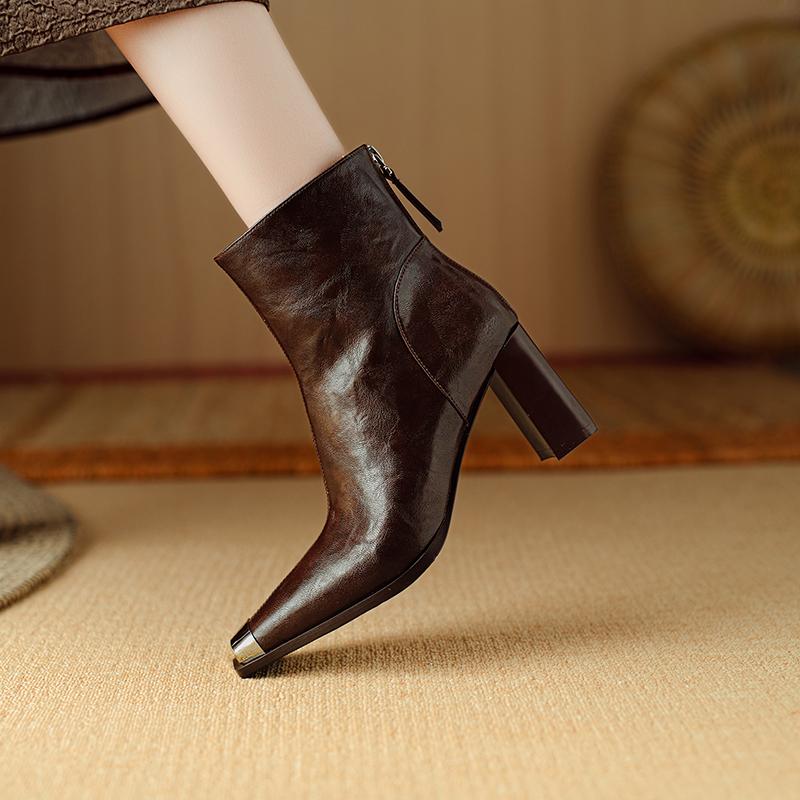 Mode 2024 Neue Herbst Damen Stiefel Kurze Stiefel Mode Eckige Zehenpartie Stiefeletten Hohe Absätze Winter Moderne Damenschuhe