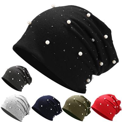 Fashion Women Stretch Headgear  Color Pearl Head Scarf Wrap Hat Cap