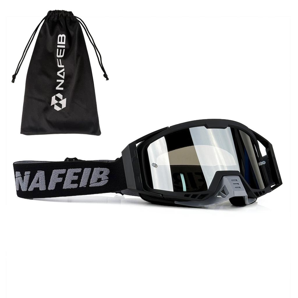 NAFEIB Motocross Goggles with Storage Bag Anti-UV Windproof Dustproof Dirt Bike ATV Off-Road Racing Goggles for Men Women