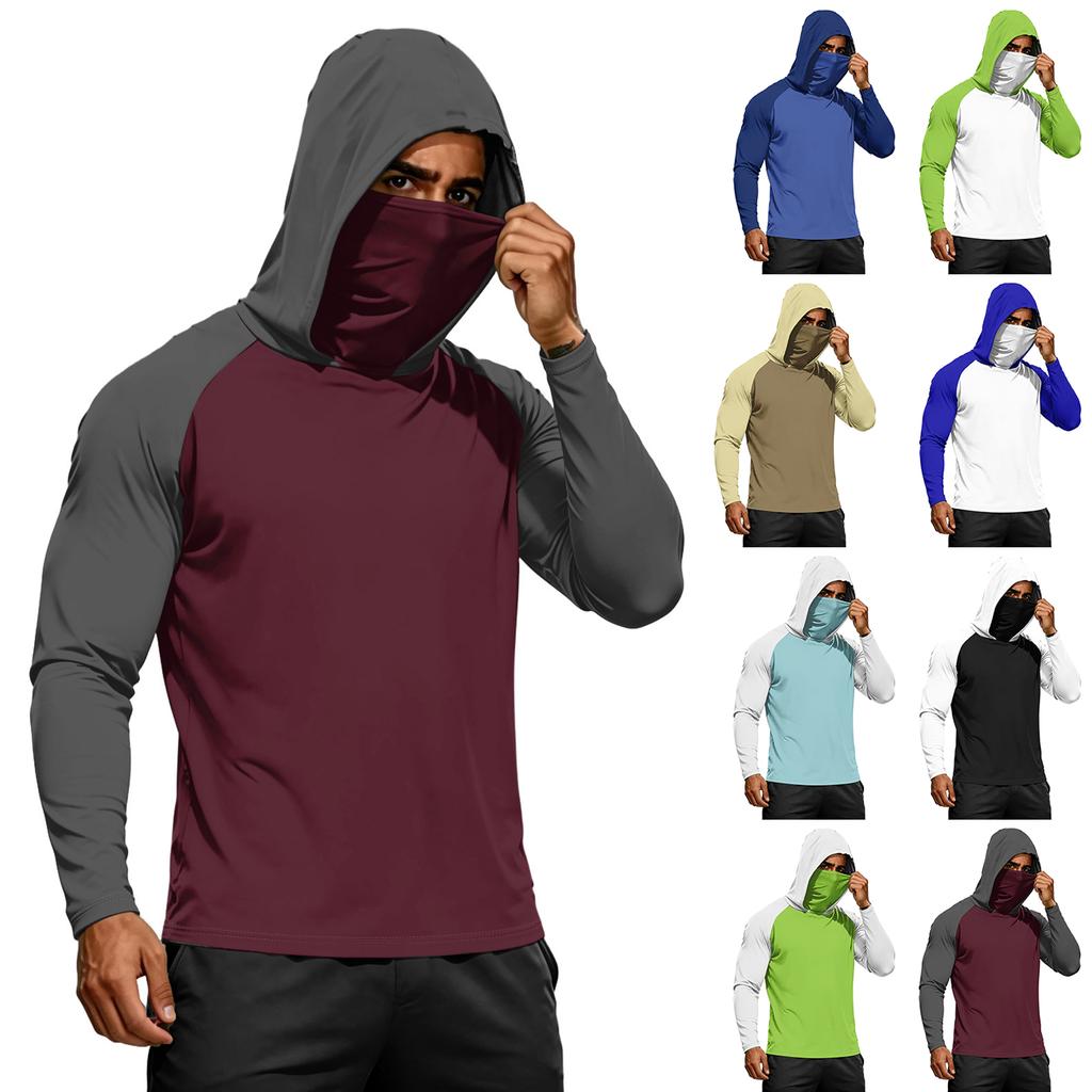 Men's Athletic Hoodies Long Sleeve Fishing Shirts for Men Men's Dry Fit Long Sleeve Active Hoodie Sun Fishing Hoodie with Face