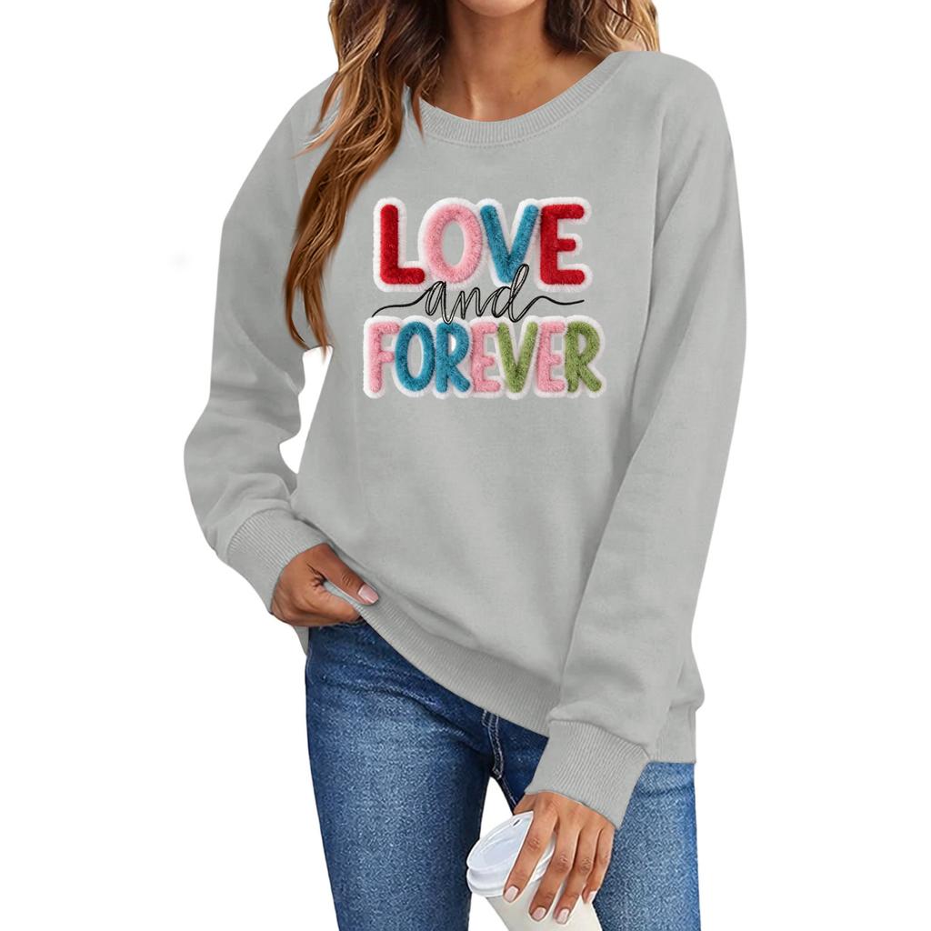 Valentines Sweatshirts For Women Love Heart Graphic Pullover R-neck Long Sleeve Tops Valentine's Day Sweatshirt