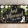 2D Floral Just Married Backdrop with Couple Silhouette Wedding Decor