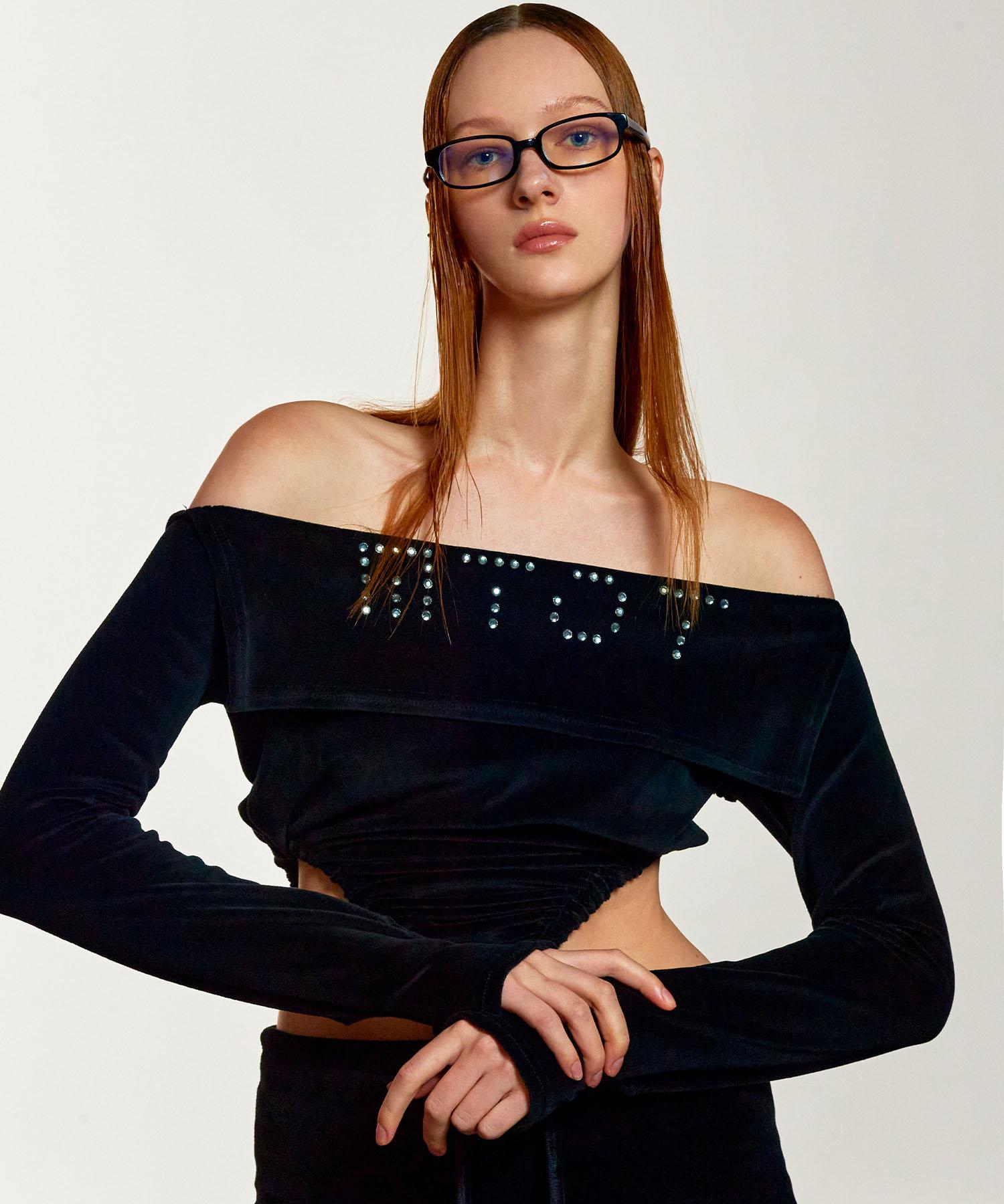 Mtot Logo Shirred Off-Shoulder (Black) Os