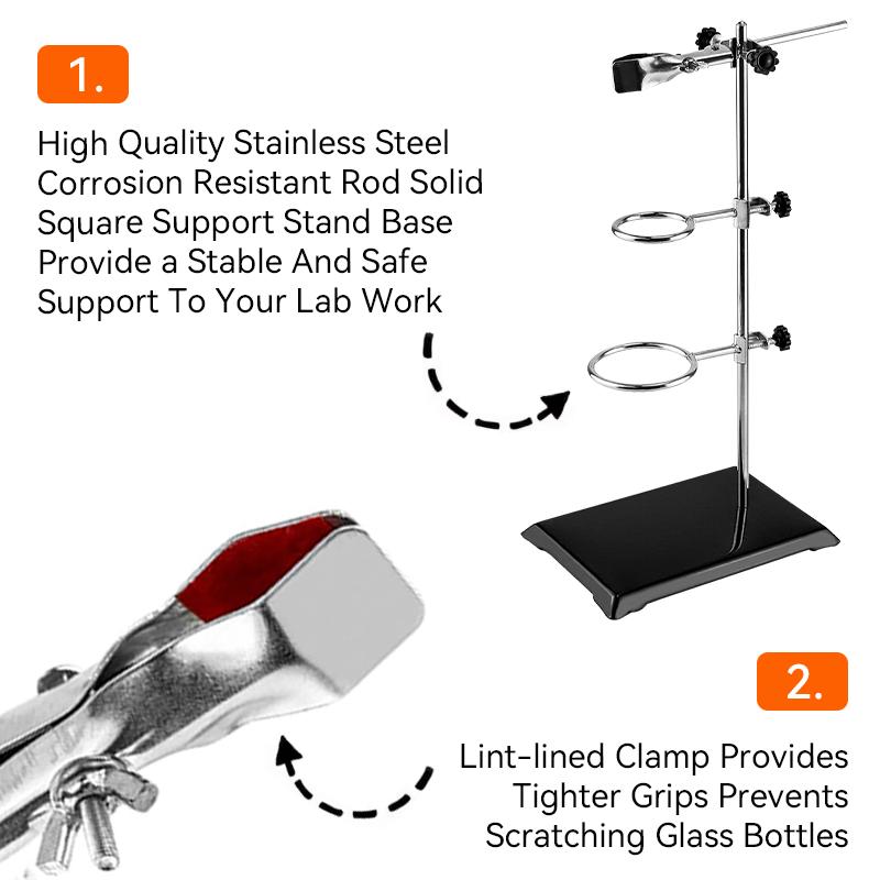 WESTTUNE Laboratory Stand Support Set Steel Lab Stand Set with Cast Iron Base Light Support Stand with Flask Clamp Burette Clamp