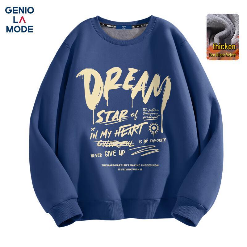 GENIOLAMODE Herren Fleecegefüttertes Rundhals-Sweatshirt