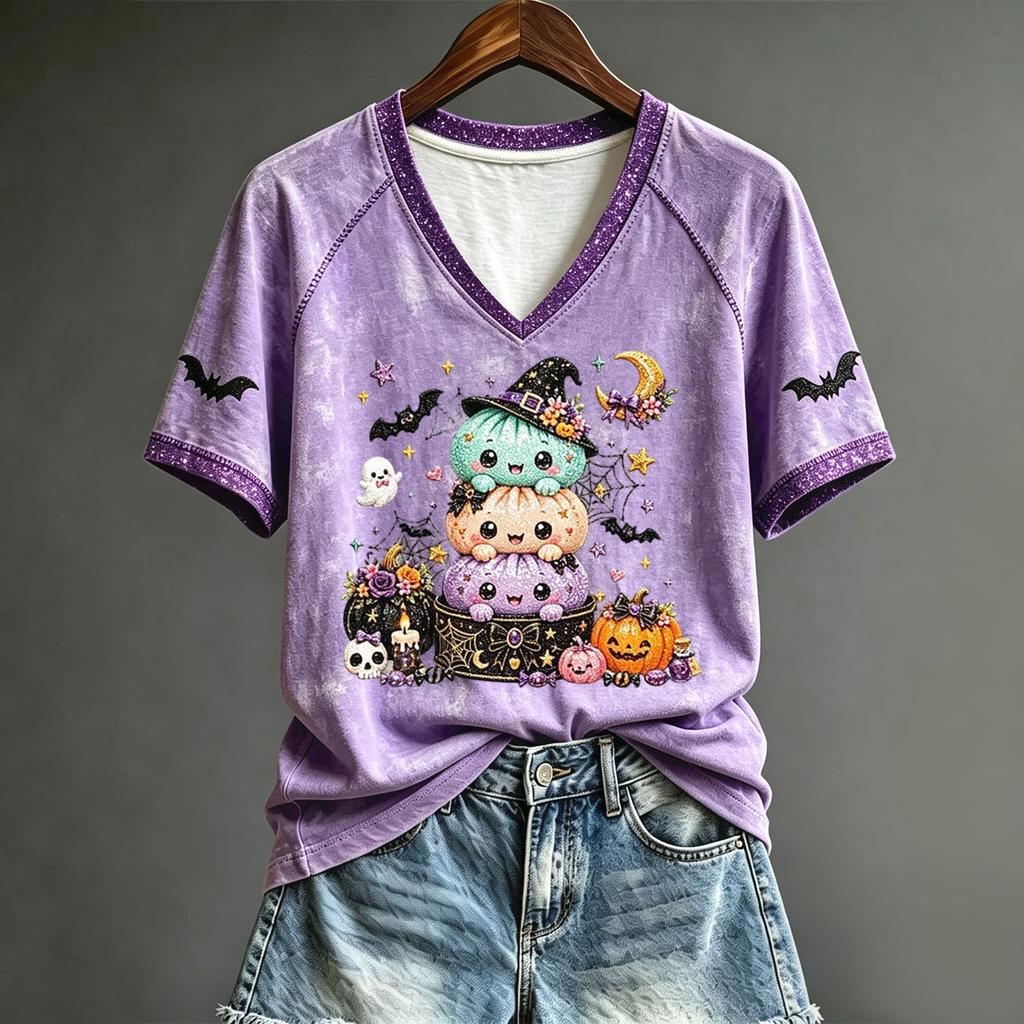 Women's Cute Halloween Printed Short Sleeve T-Shirt