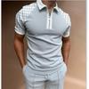 Summer Men's Casual Striped Houndstooth Digital Print T-Shirt Zipper Polo Shirt