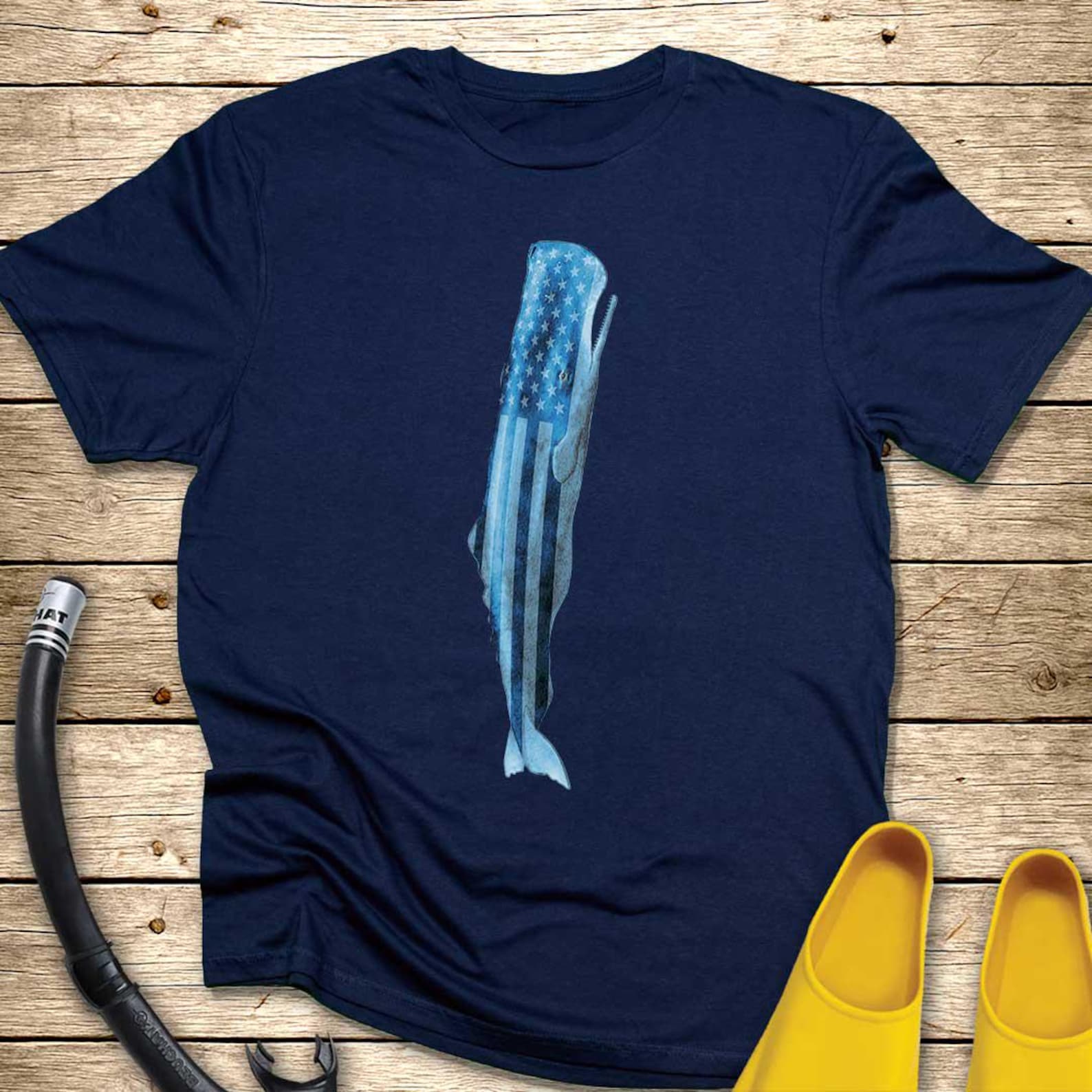 USA Whale Flag T-Shirt | Patriotic Sperm Whale Marine Graphic Tee 4XL
