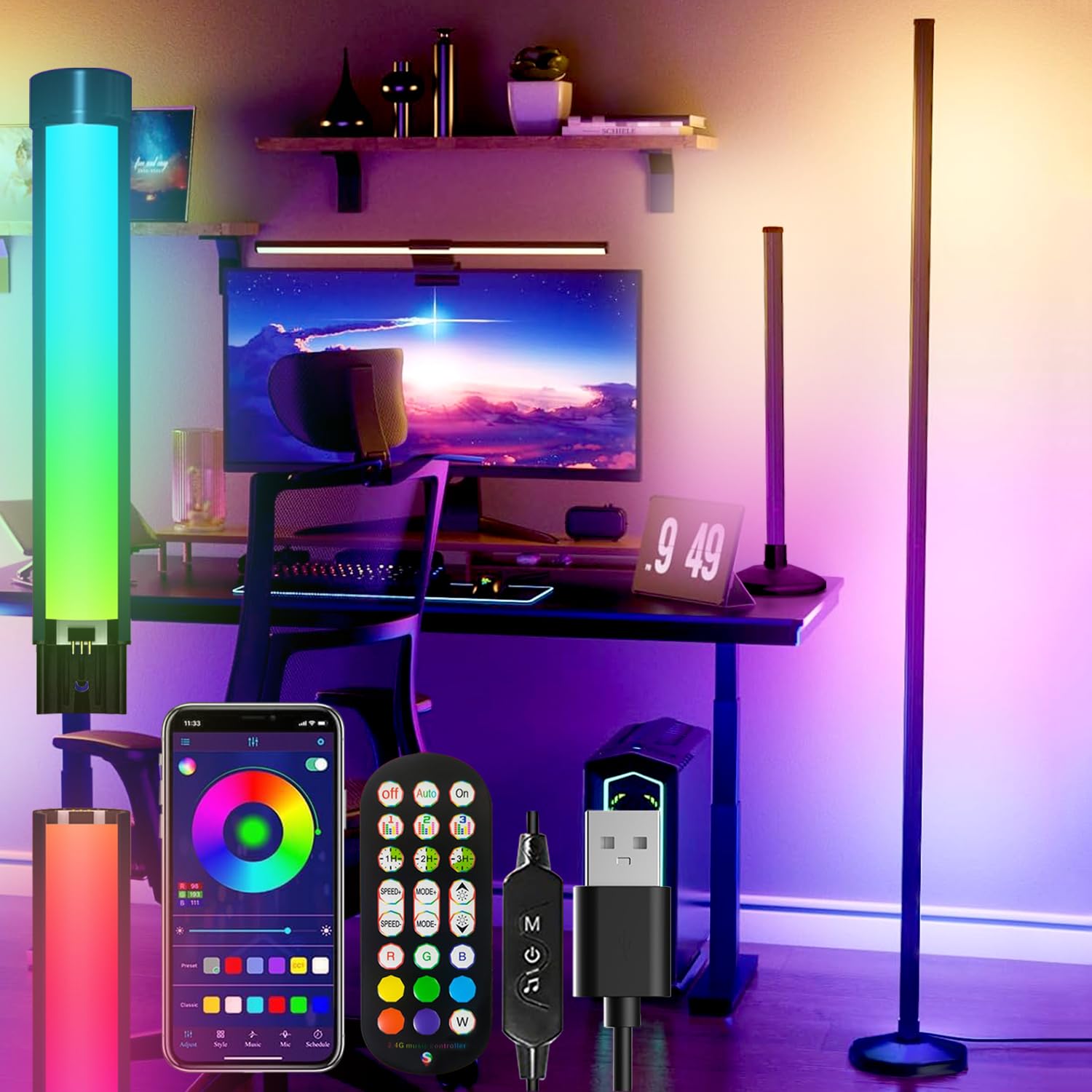 

RGB светодиодное напольное непрямое освещение Высота пола Высота угловой стойки 2 дюйма Непрямой настольный пол Подходит для японской инструкции Свет, Стойка, Лампа,