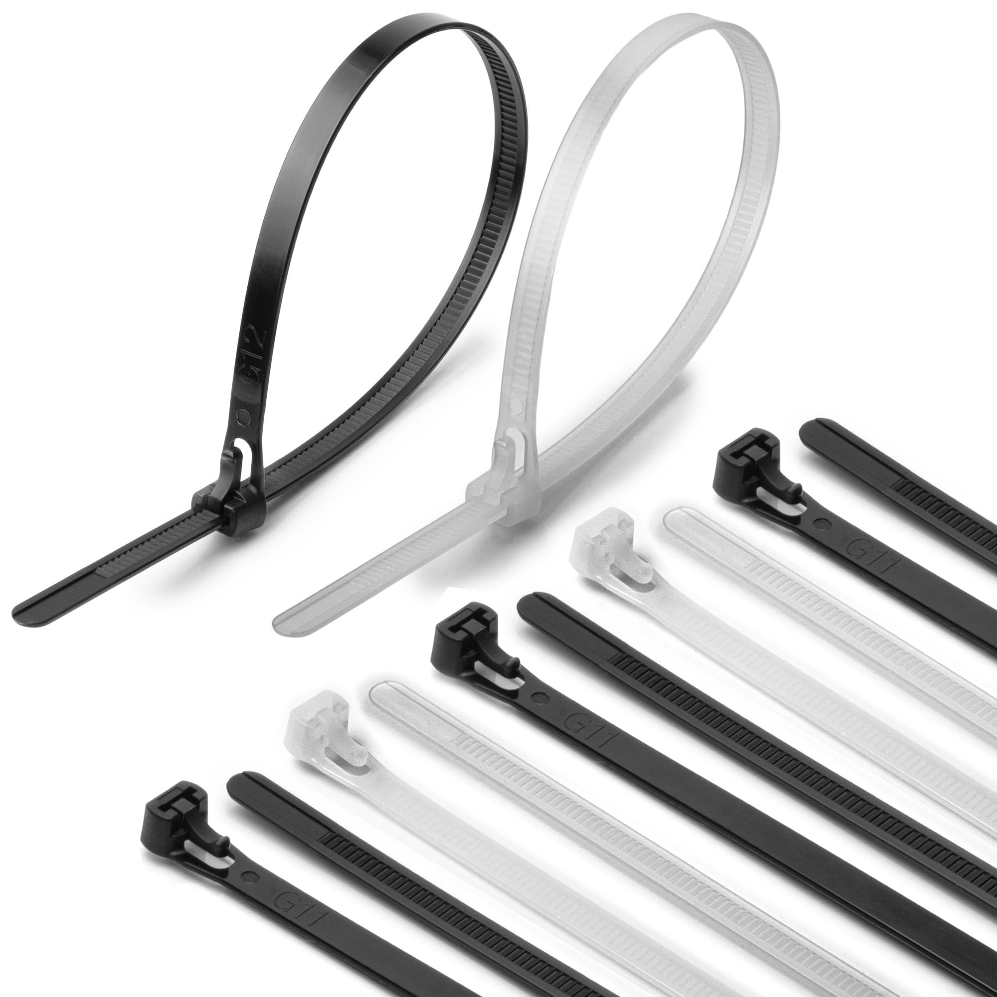 

Cablemate Removable Cable Ties [Black and White, 30cm Long (7.6mm Wide) x 50 Pieces Each] Adjustable Length, Nylon, 23kg Tensile Strength, Indoor and