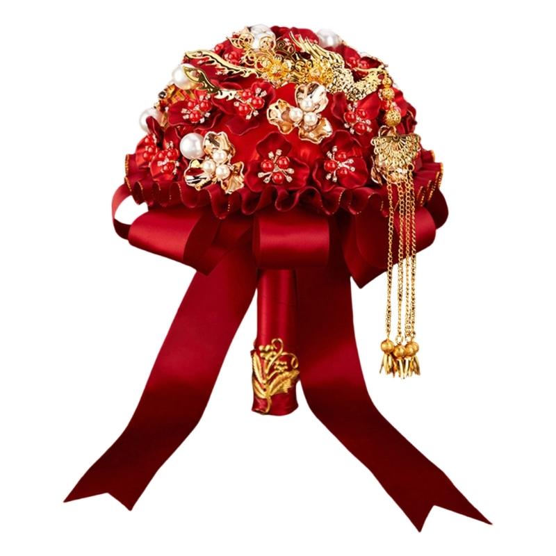 Elegant Chinese Wedding Bridal Bouquets Traditional Modern Design Artificial Flower For Bride Ceremony