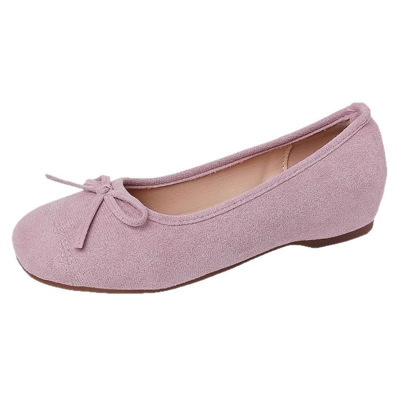 French retro flat-soled ballet shoes women's summer new suede commuting shallow mouth flat-soled single shoes soft-soled grandma shoes