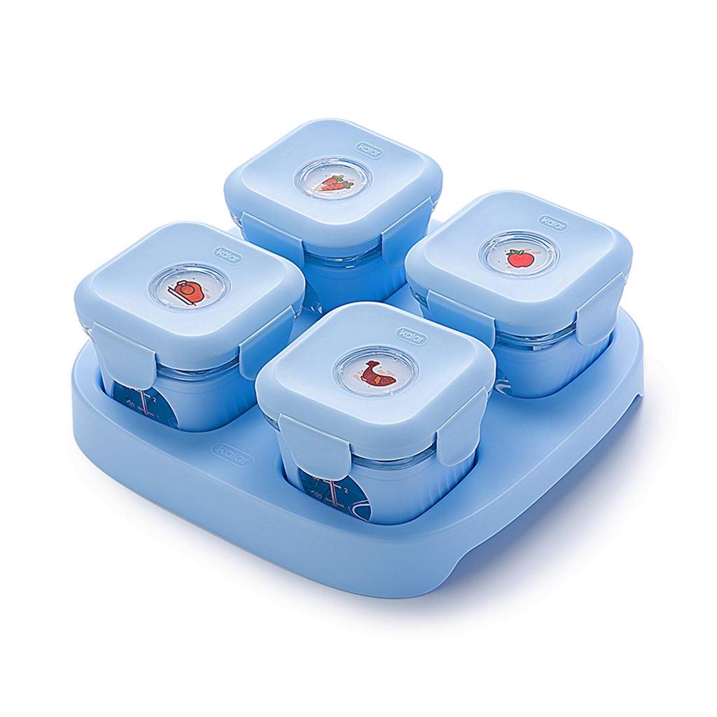 Kalar Baby Food Storage Glass Containers, 4-Piece (Blue)