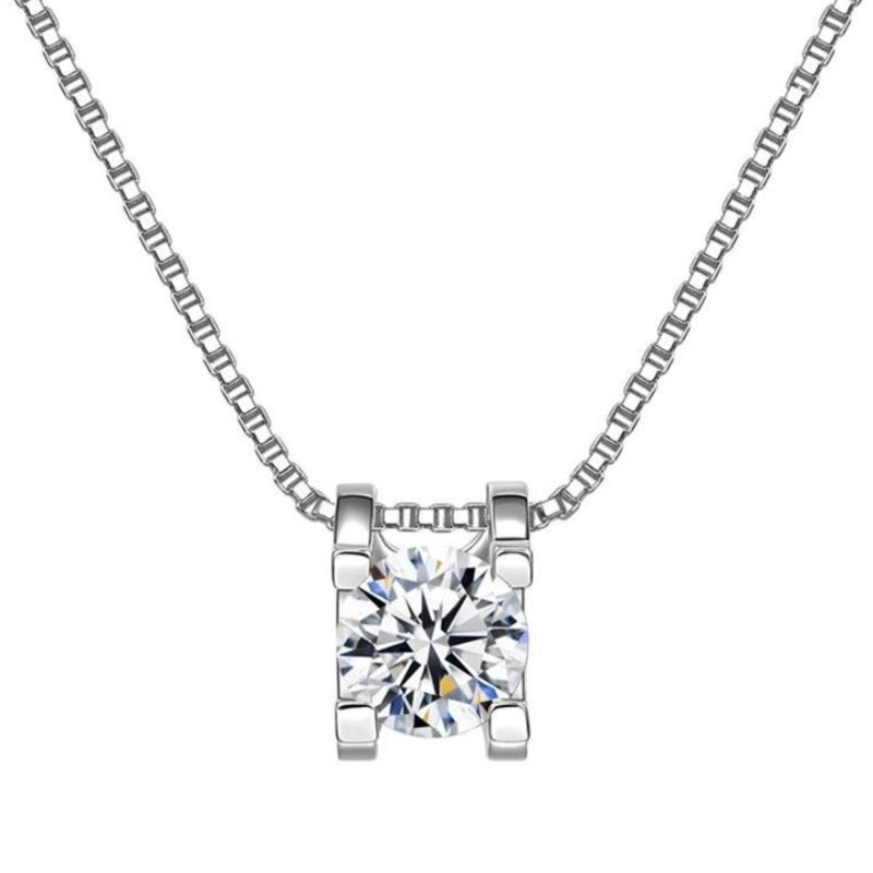 

Butterflykiss Real 1ct/2ct Moissanite Pendant Necklace for Women Top Quality Sterling Silver Wedding Party Fine Jewelry 45cm&1CT