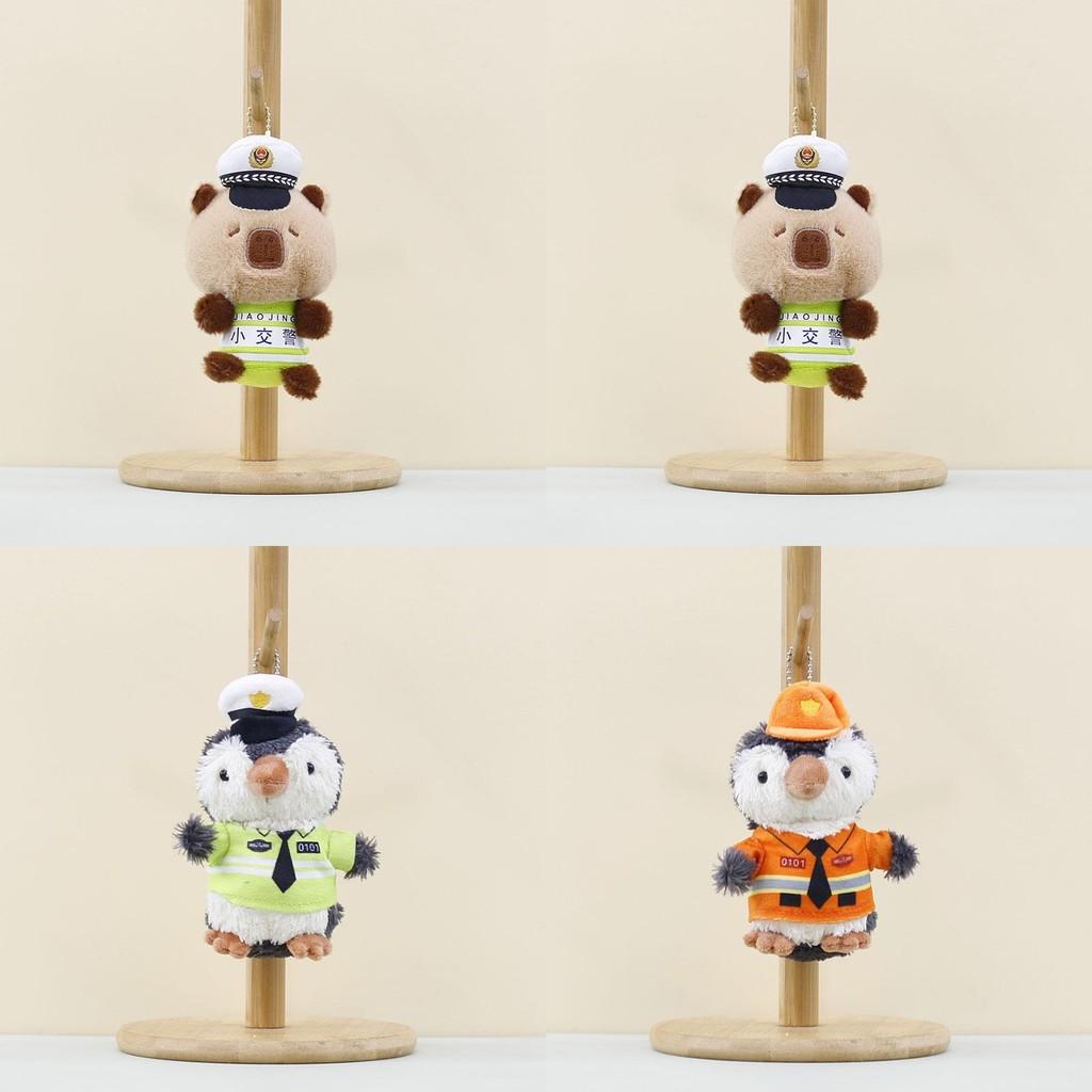 Delightful Short Plush Penguin Keychain Toy In Police And Firefighter Capybara Designs