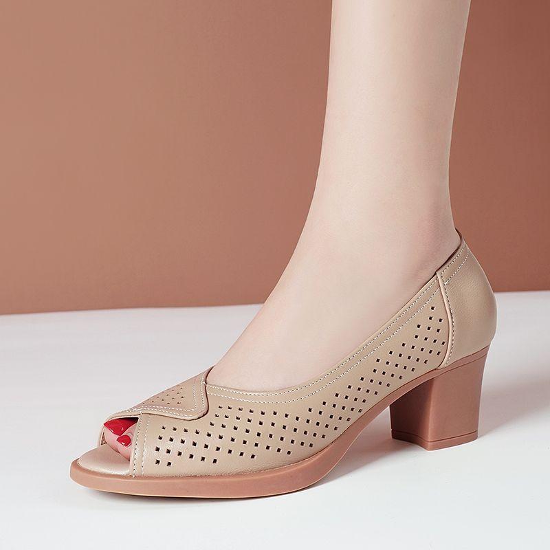 Sandali da donna carini con punta aperta in morbida pelle verniciata di alta qualità, modello slip-on, tacco quadrato estivo, scarpe da donna cool ab782