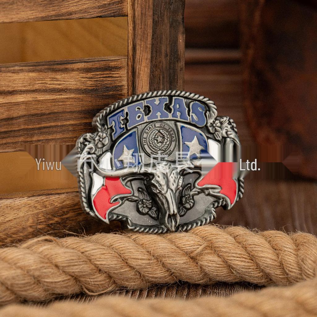 Retro Texas Flag Bull Head Zinc Alloy Belt Buckle for Men & Women