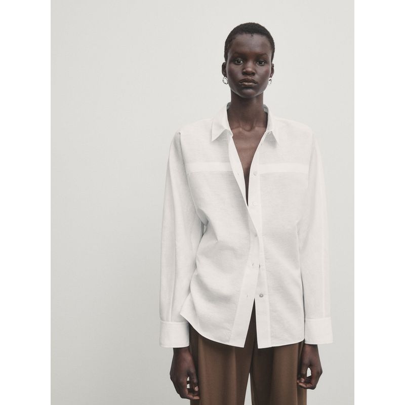 MD Women's Clothing French Style Temperament Commute Leisure Style Elegance Tops Lapel Long Linen Sleeves Shirt 05153948400