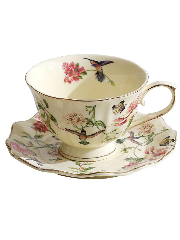 

Ceramics Tea Cups Set flower and bird Style Porcelain Tea Cups with Saucers Coffee Mugs with Gold Trim for Party Birthday Party 250ml зелёный